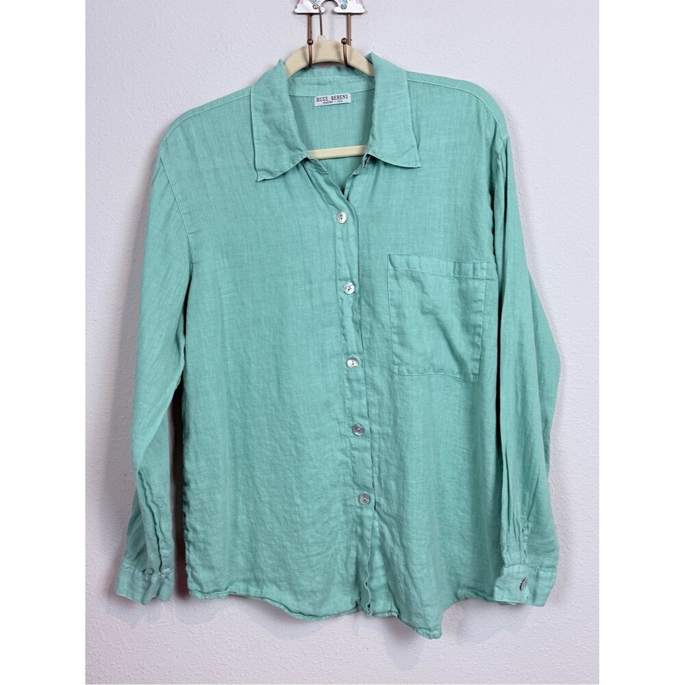 Russ Berens Linen Aqua Button-Down Shirt S